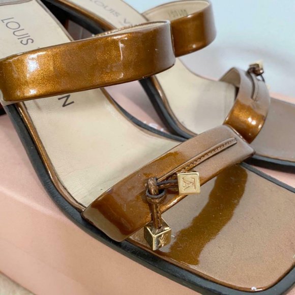 Louis Vuitton Patent Leather LV Block Slide Bronze - Picture 4 of 7